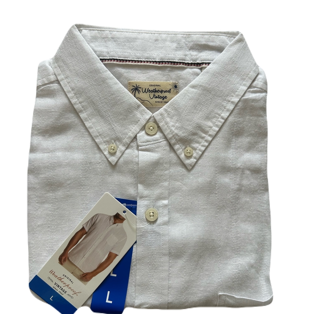 Weatherproof Vintage Men's Linen/Cotton Short Sleeve Woven Shirt